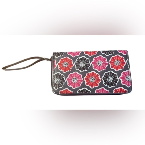 Vera Bradley BLOSSUM Black-Pink Floral Wristlet Wallet Zip-Around Vinyl - Picture 2 of 12